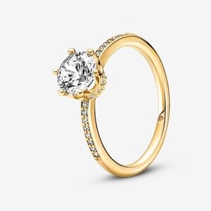 Pandora Clear Sparkling Crown Solitaire Ring14k gold plating 168289c01 NWT